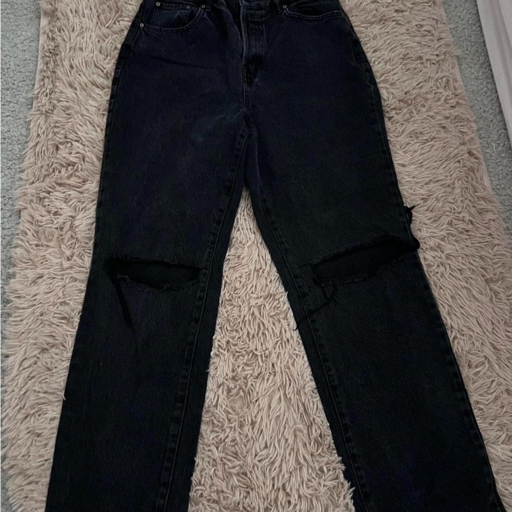 Black ripped straight leg jeans american eagle